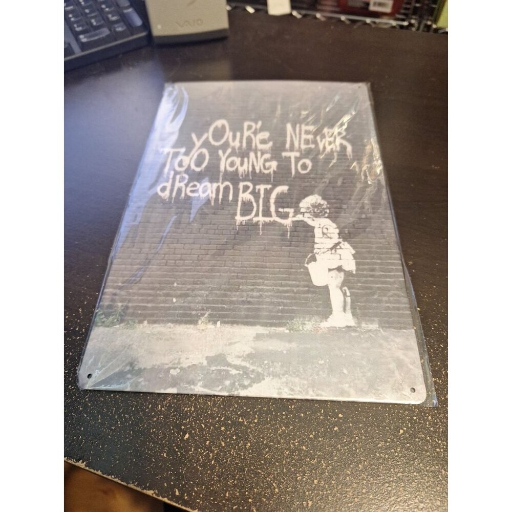 Banksy You’re Never Too Young to Dream Big Metal Tin Sign 8" x 12" Street Art